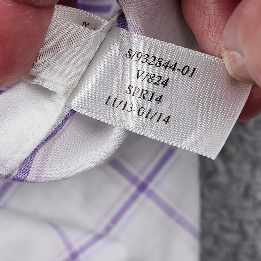 Banana Republic Button Down Mens XL White Purple Plaid‎ Non-Iron Classic Fit